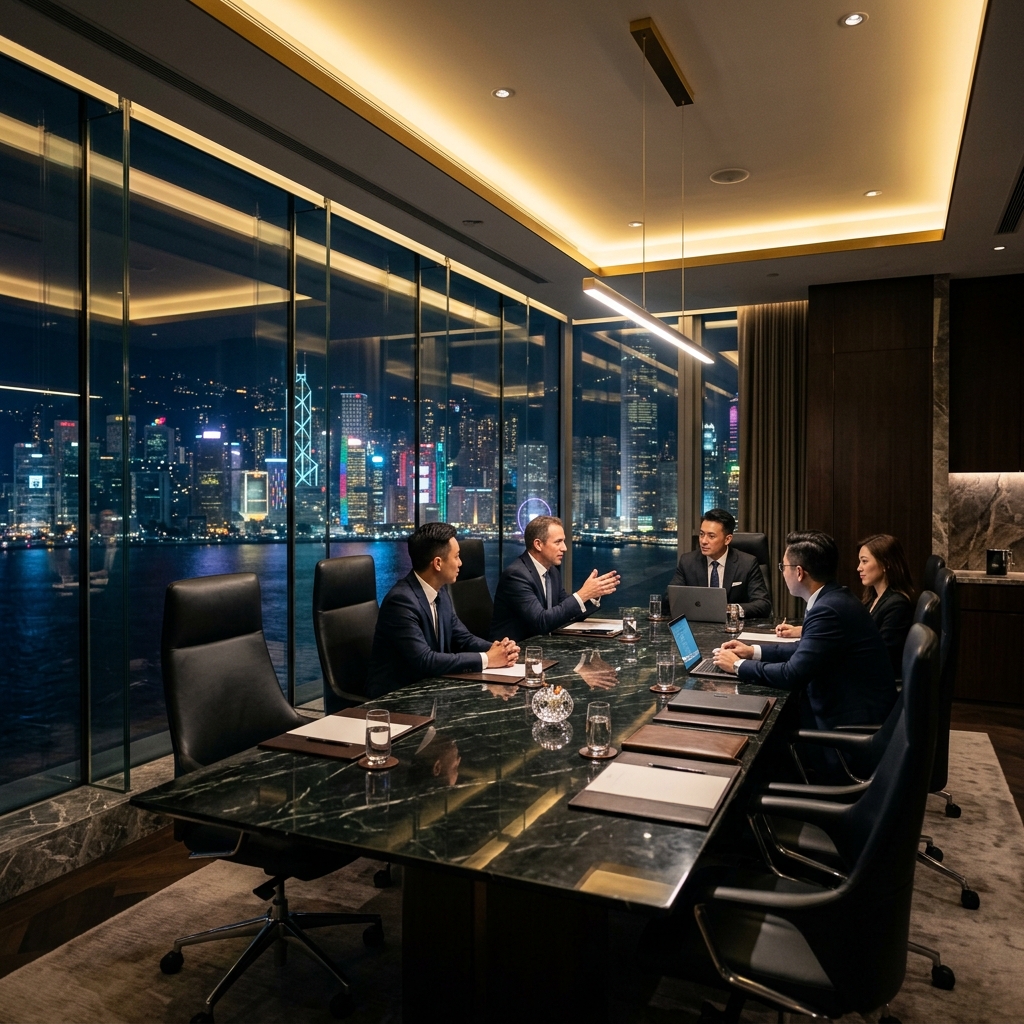 Boardroom meeting overlooking Beijing